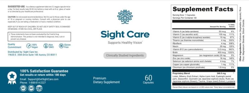Sight Care Supplement Facts